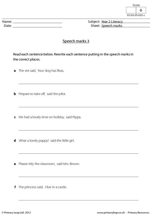speech marks worksheet class 2