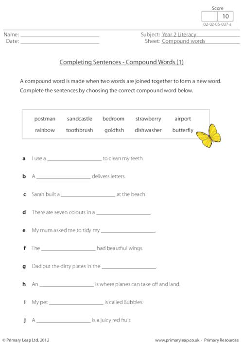 Completing Sentences - Compound Words 1