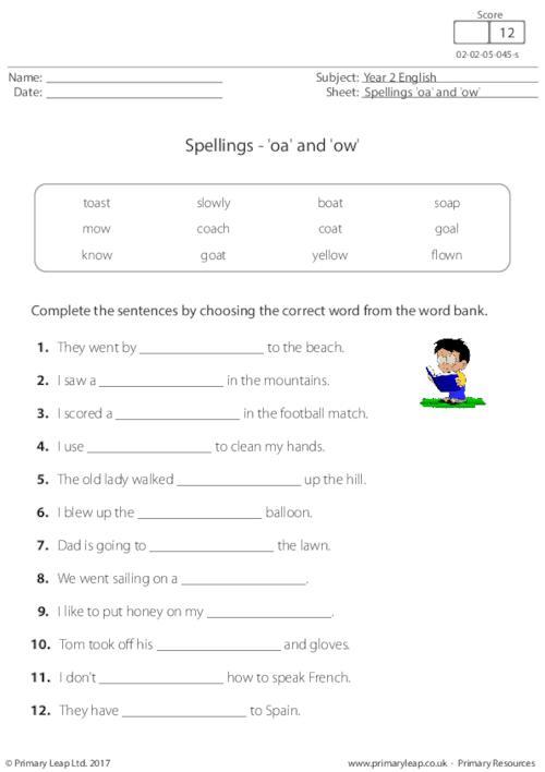 Spellings - 'oa' and 'ow'
