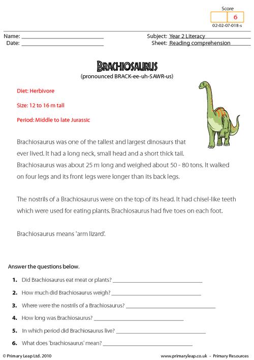 Reading comprehension - Brachiosaurus (non-fiction)