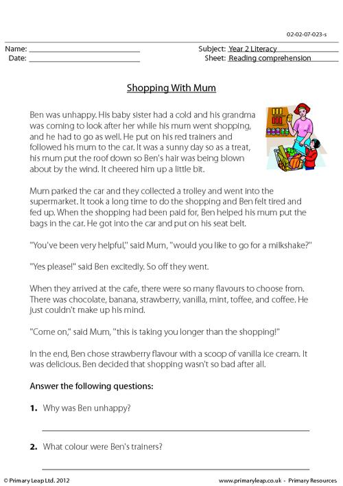 Reading comprehension - Shopping With Mum