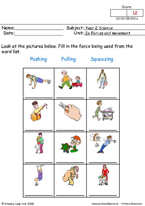 Science: Pushing, pulling and squeezing 1 | Worksheet | PrimaryLeap.co.uk