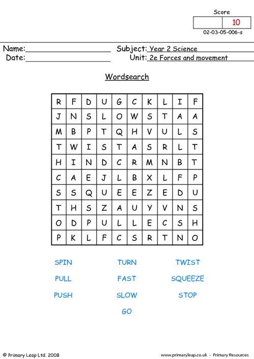 Forces and movement word search