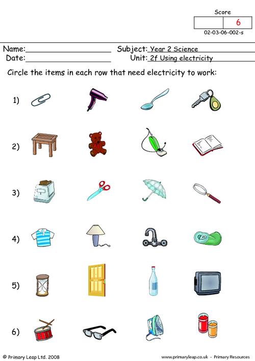 science what needs electricity to work worksheet primaryleapcouk