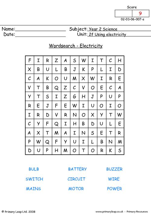Electricity word search