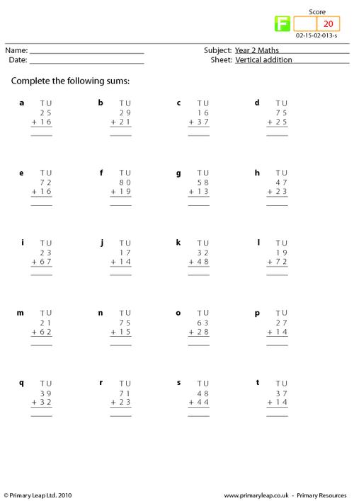 numeracy vertical addition worksheet primaryleap co uk