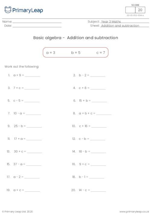 Basic Algebra - Addition and Subtraction
