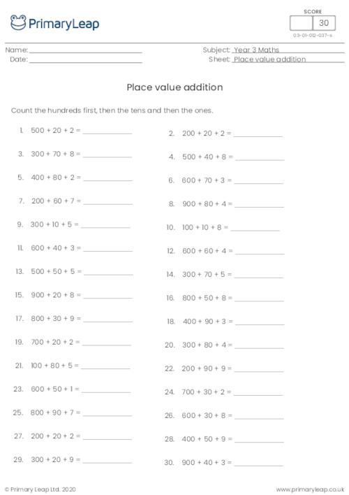 Place value addition 1