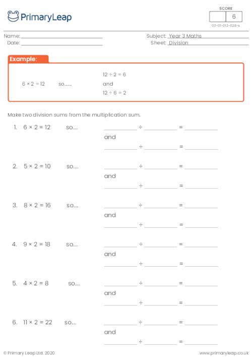 Numeracy Division Sentence By 5 Worksheet PrimaryLeap co uk