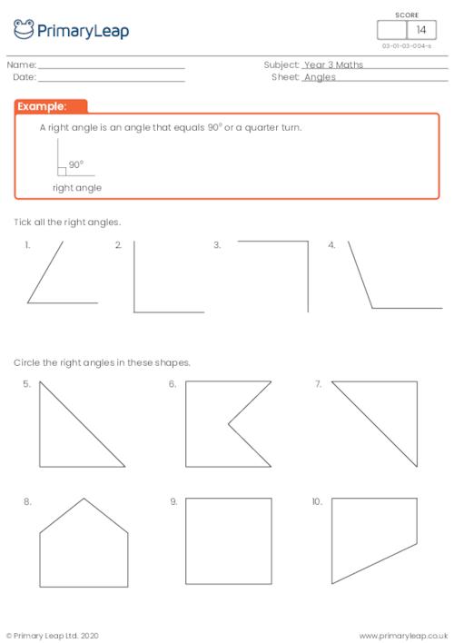 Numeracy: Right Angles, Worksheet