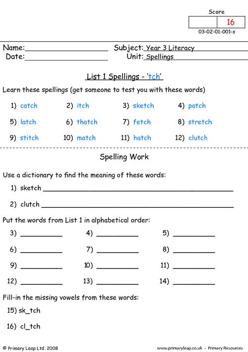 Spelling list 1
