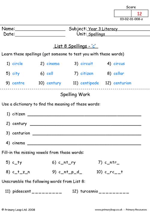 Spelling list 8