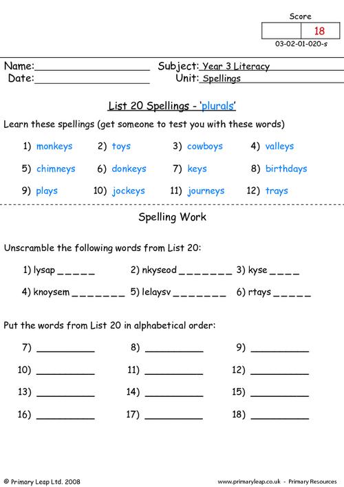 Spelling list 20