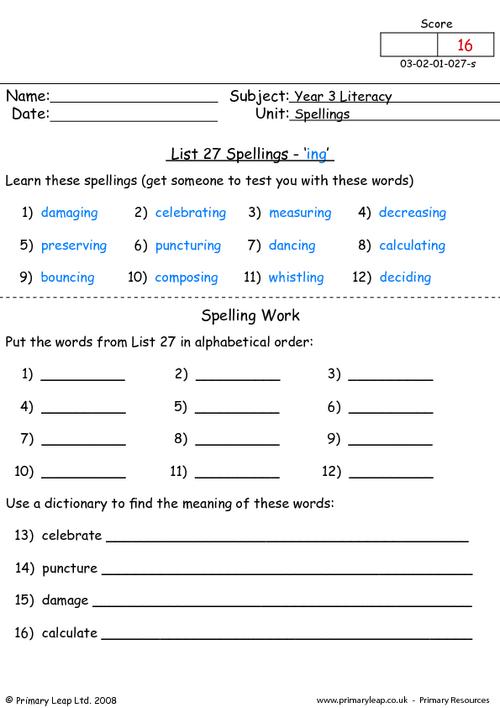 Spelling list 27
