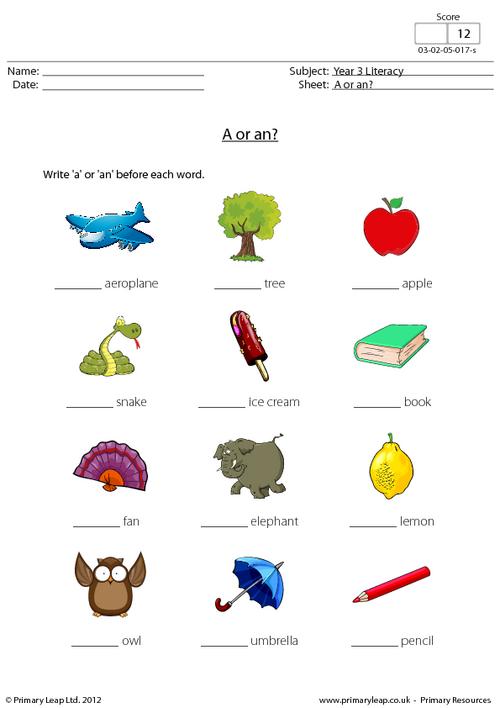 Literacy A Or An Worksheet Primaryleap Co Uk