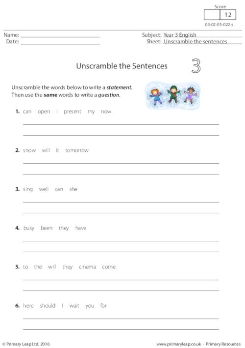 Unscramble the Sentences 3