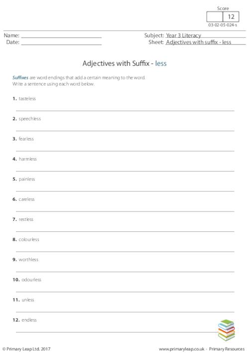 Adjectives with Suffix - less