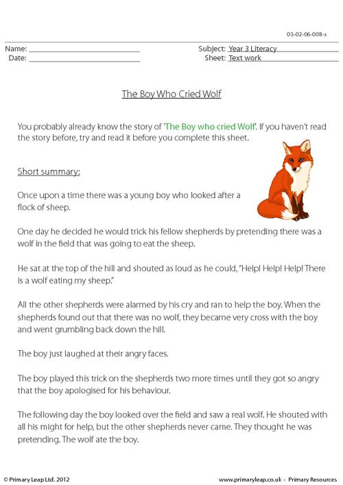 Reading comprehension - The Boy Who Cried Wolf