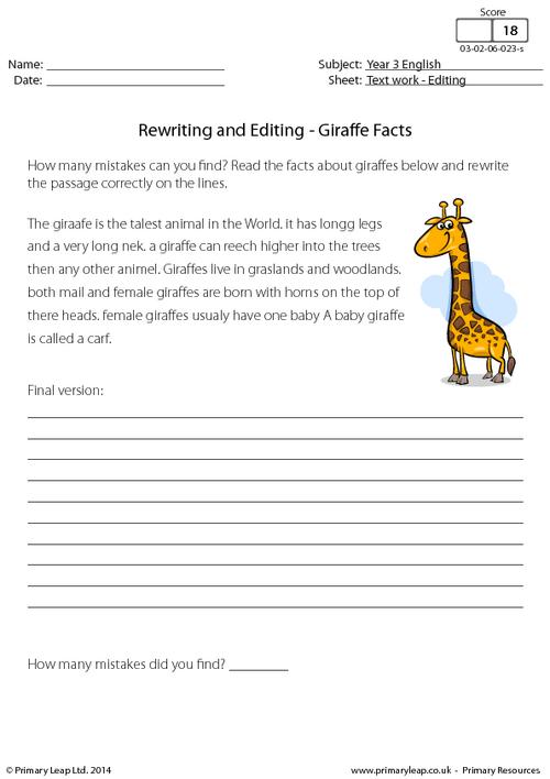 Rewriting and Editing - Giraffe Facts