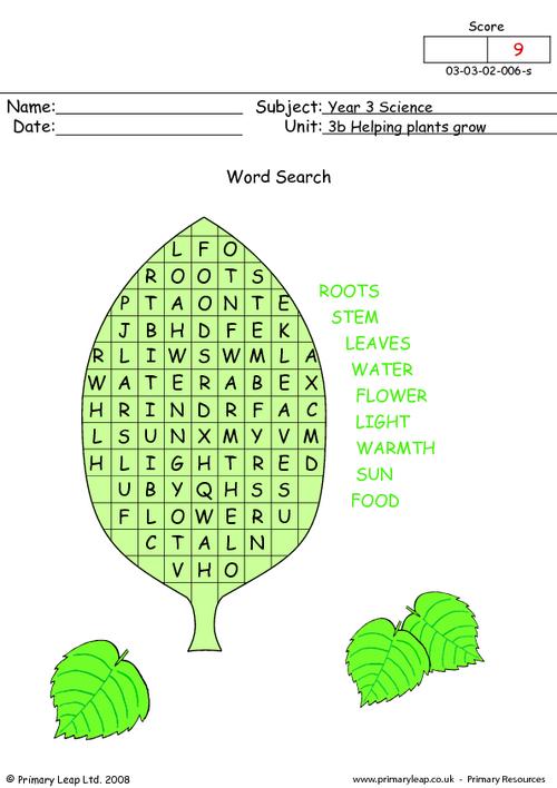 Helping plants grow word search