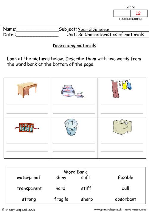 science describing materials worksheet primaryleap co uk