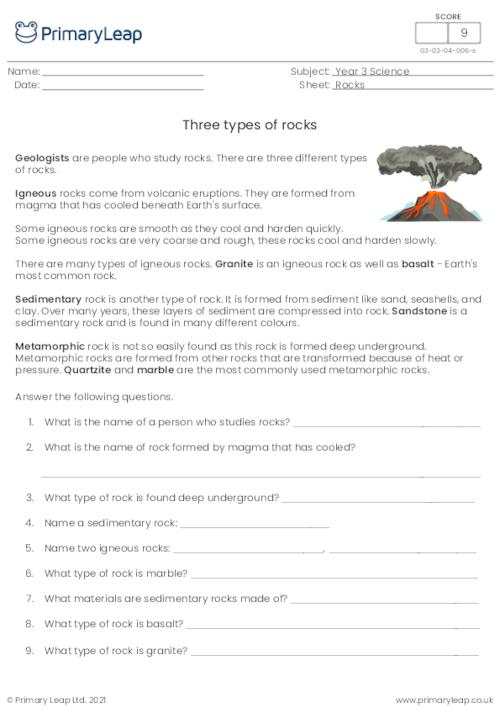 Minerals Reading Comprehension Worksheet
