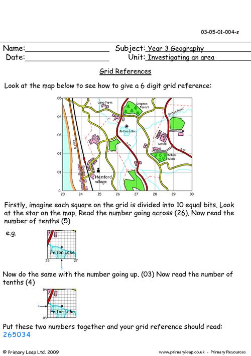 geography grid references and map work worksheet primaryleap co uk
