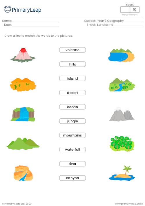 Geography Word And Picture Matching Landforms Worksheet 