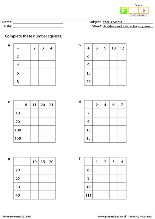 Addition and subtraction squares