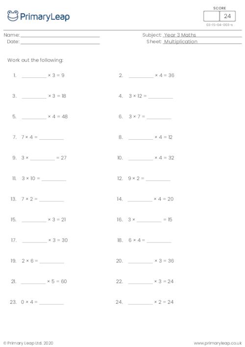 multiplication and division worksheets year 3
