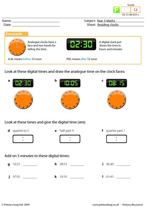 clocks Printable primary worksheets
