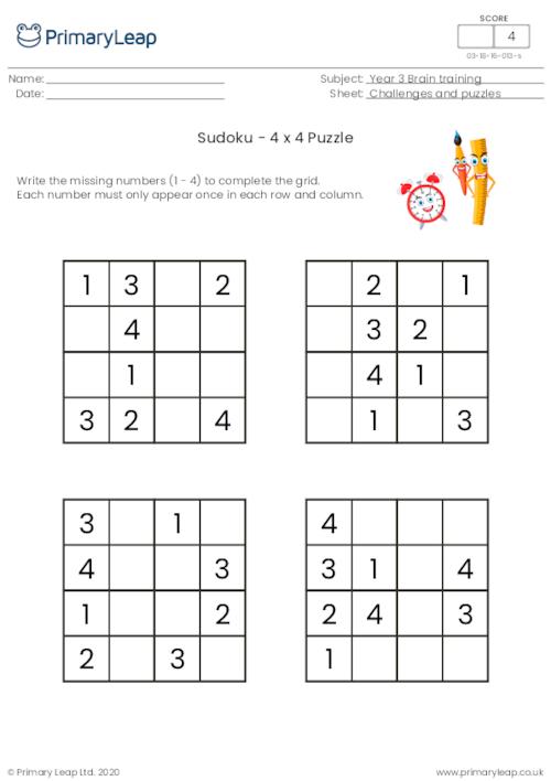 Sudoku 4 x 4 puzzle - Back to school theme