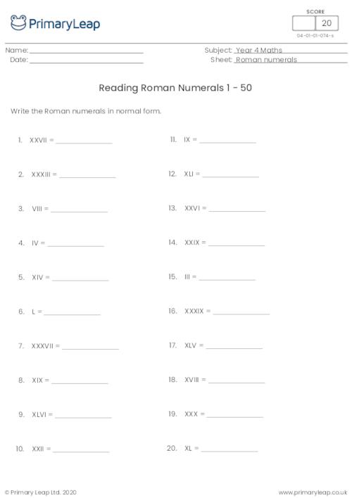 Reading Roman Numerals 1 - 50
