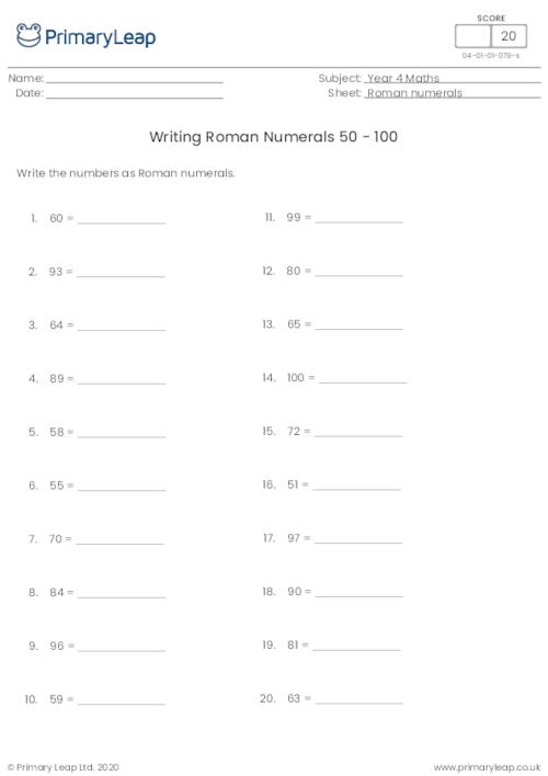 Writing Roman Numerals 50 - 100