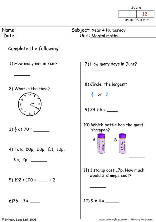 Year 4 Numeracy Printable Resources & Free Worksheets for