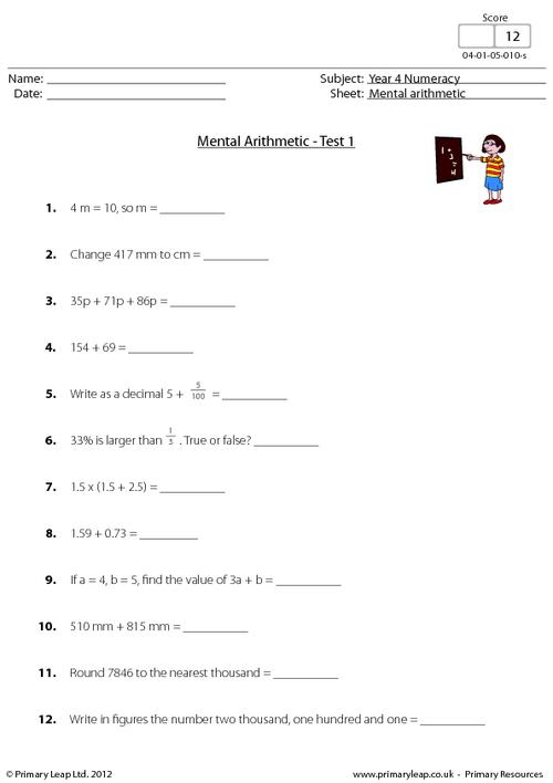 Mental arithmetic - Test 1