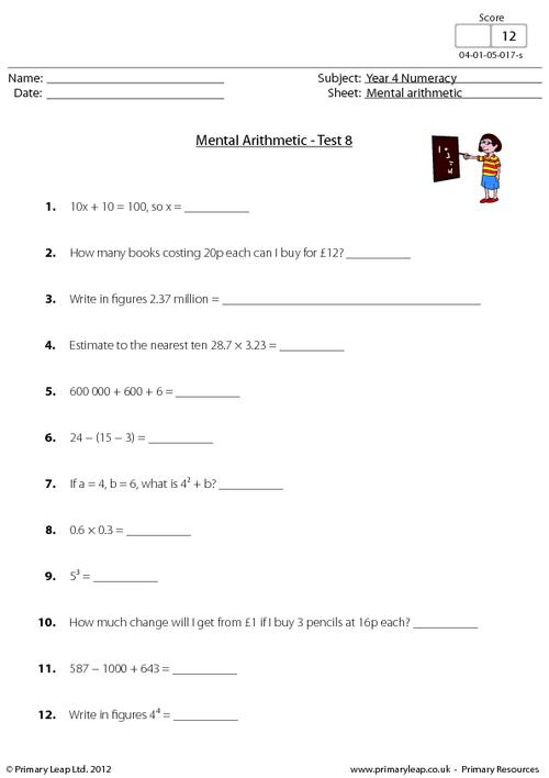 Mental arithmetic - Test 8