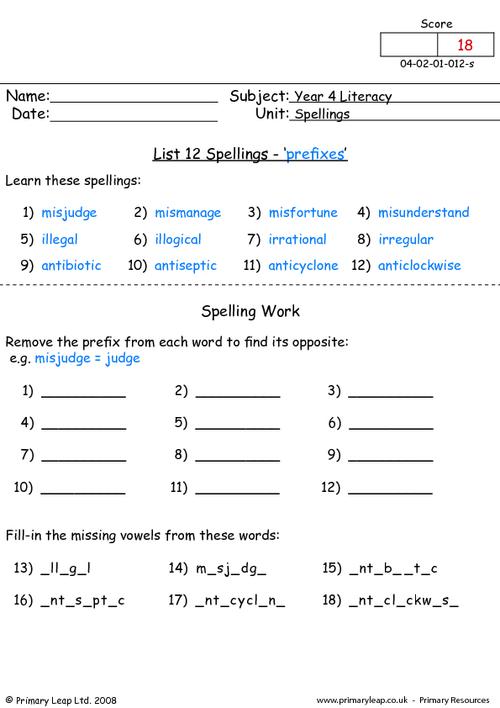 Spelling list 12
