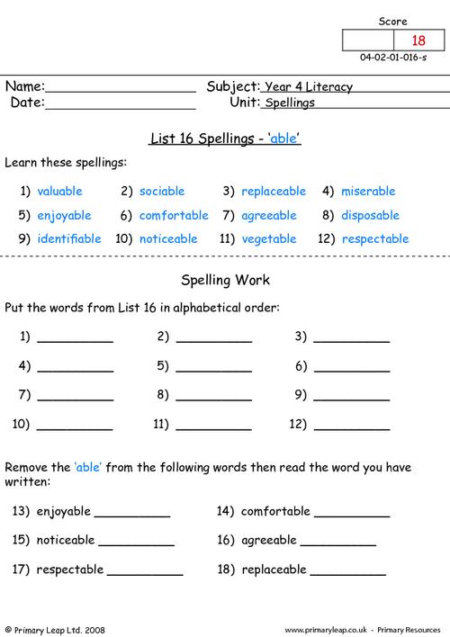 Spelling list 16