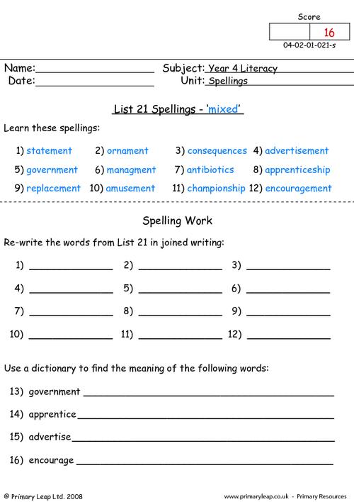 Spelling list 21