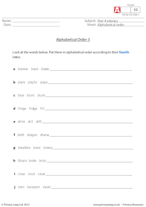 literacy alphabetical order 4 worksheet primaryleapcouk