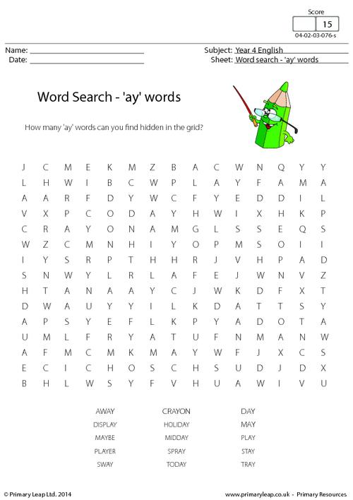 Word Search - Long Vowel 'ay' words
