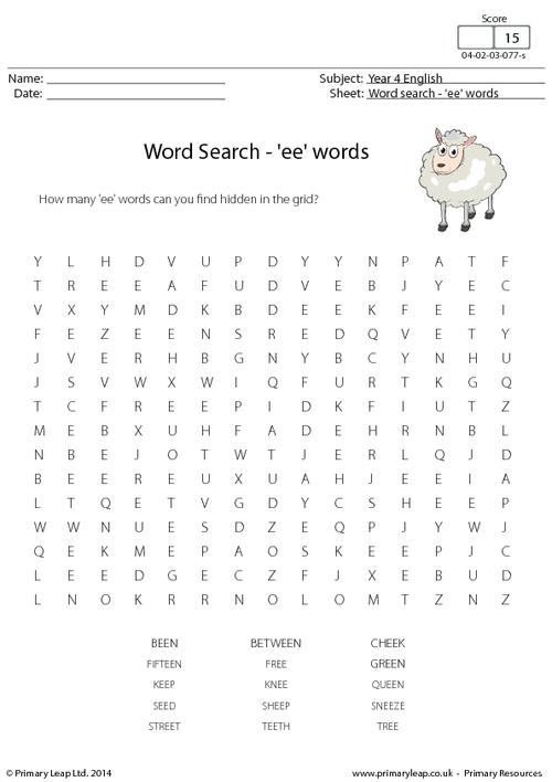 Word Search - Long Vowel 'ee' words