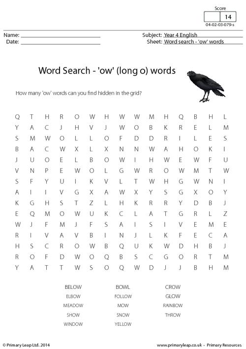 Word Search - Long Vowel 'ow' words