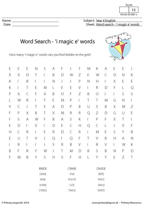 Word Search - 'i magic e' words