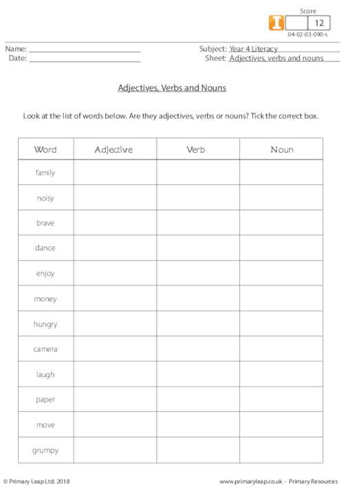 Identifying adjectives, verbs and nouns 2