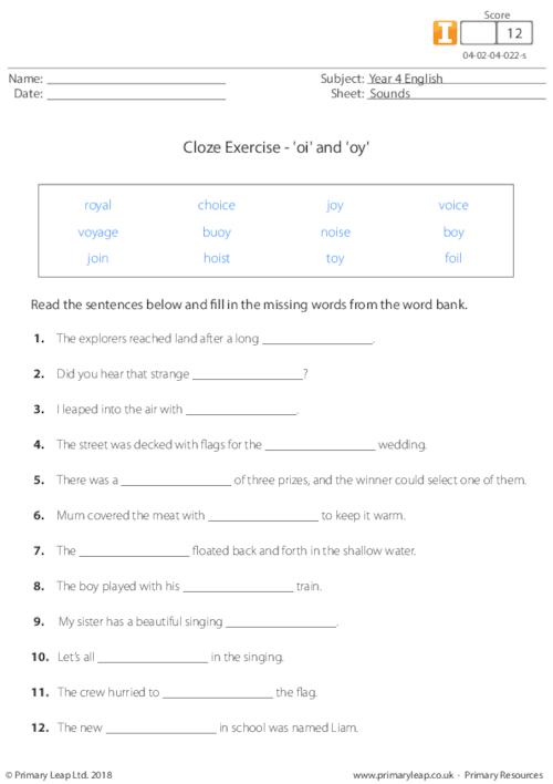 Cloze Exercise - 'oi' and 'oy'