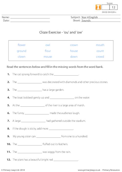 Cloze Exercise - 'ou' and 'ow'