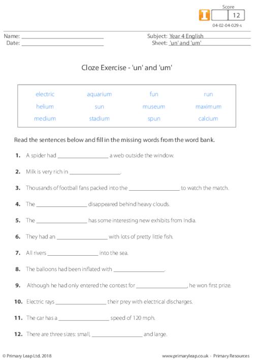 Cloze Exercise - 'un' and 'um'