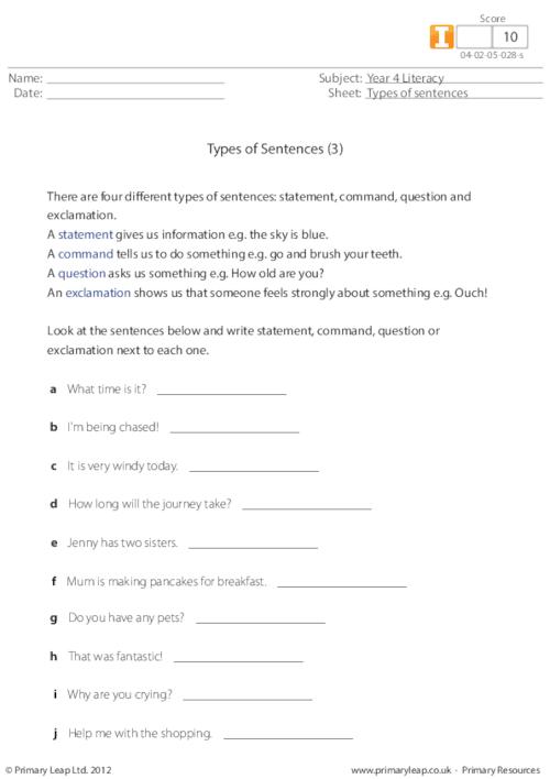 Types of sentences 3